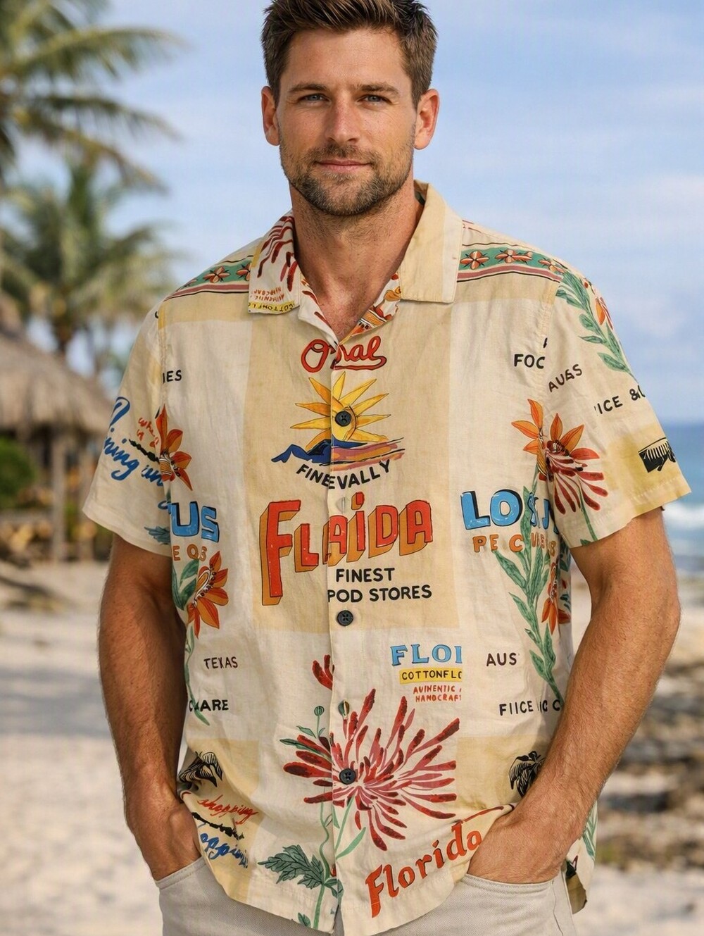 Popman Shirt Button Down Mens XL Short Sleeve Cotton Beach Vacation NWOT